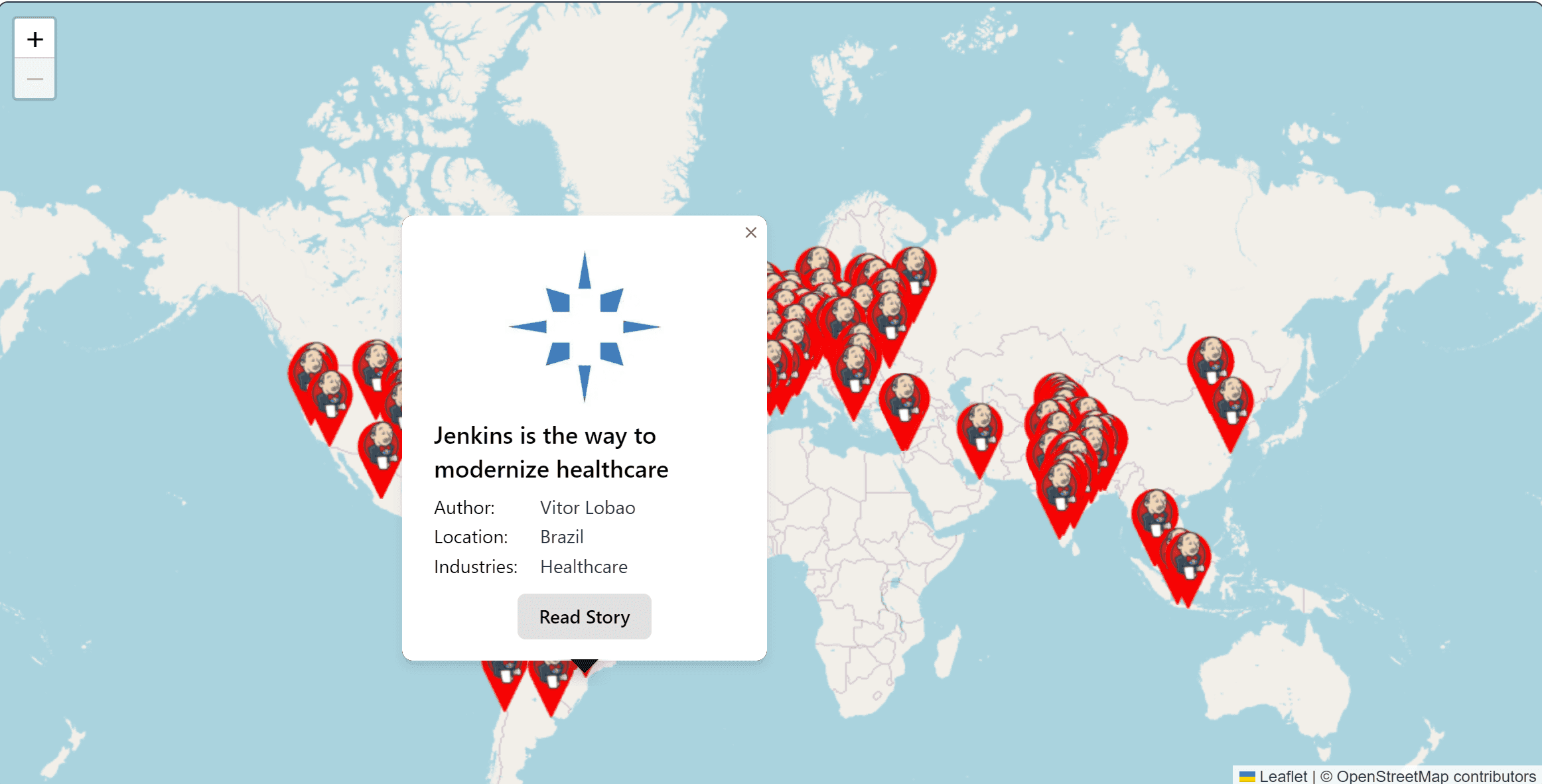 Screenshot of pins on a map